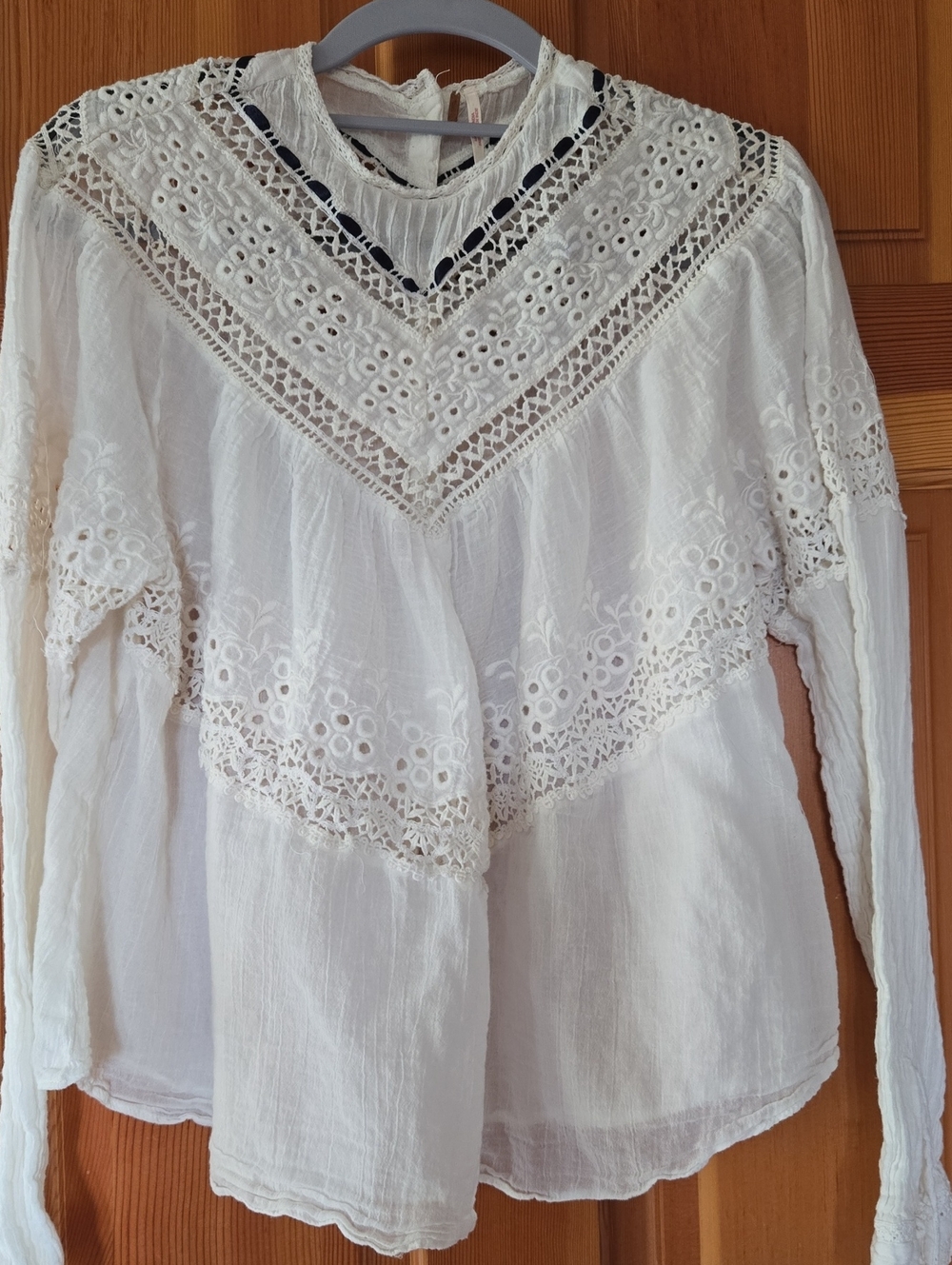 Free People White Lace-Trim Button Front Top
